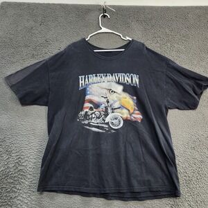 Harley Davidson Shirt Mens 2XL Black Eagle Flag Motorcycle Billings Montana